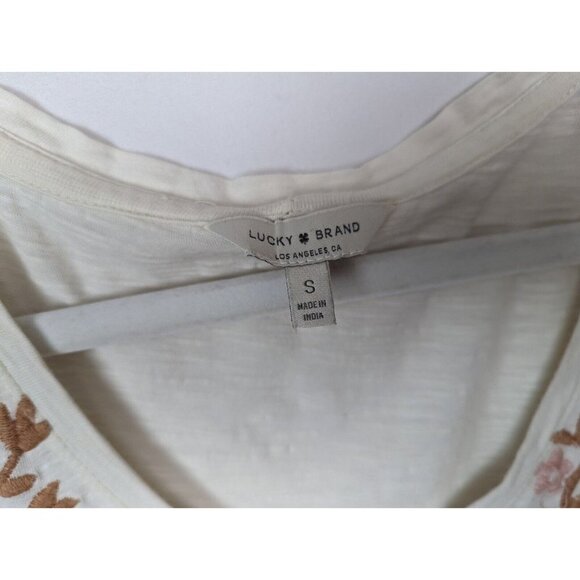 Lucky Brand S Floral Embroidered Tee Shirt Top Cut Off Open Sleeves Boho Hippie - Picture 7 of 10